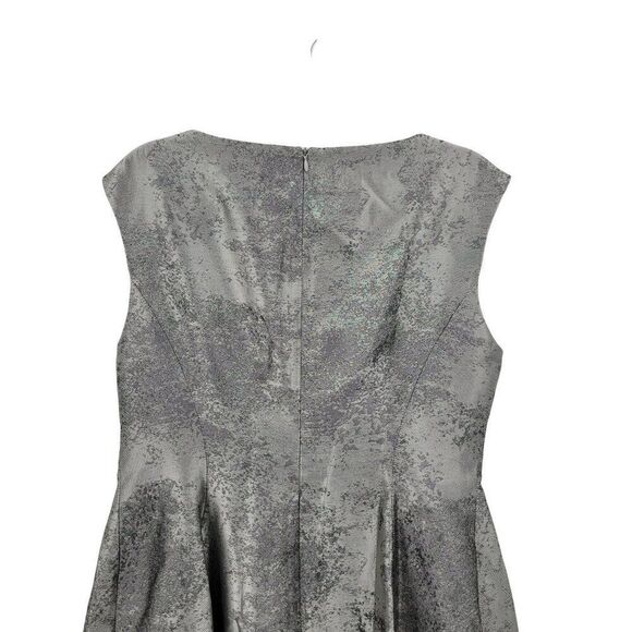 Vtg 80s Metallic Silver Fit Flare Dress Sz 14 Pockets Holiday Party Cocktail - Picture 9 of 11